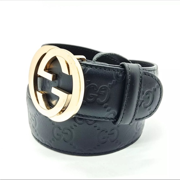 Authentic Gucci Black Leather Belt with Gold Buckle - Picture 11 of 12